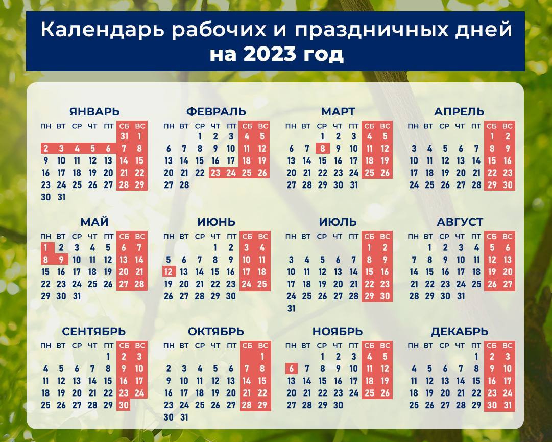 Минтруд опубликовал предварительный календарь выходных дней в 2023 году